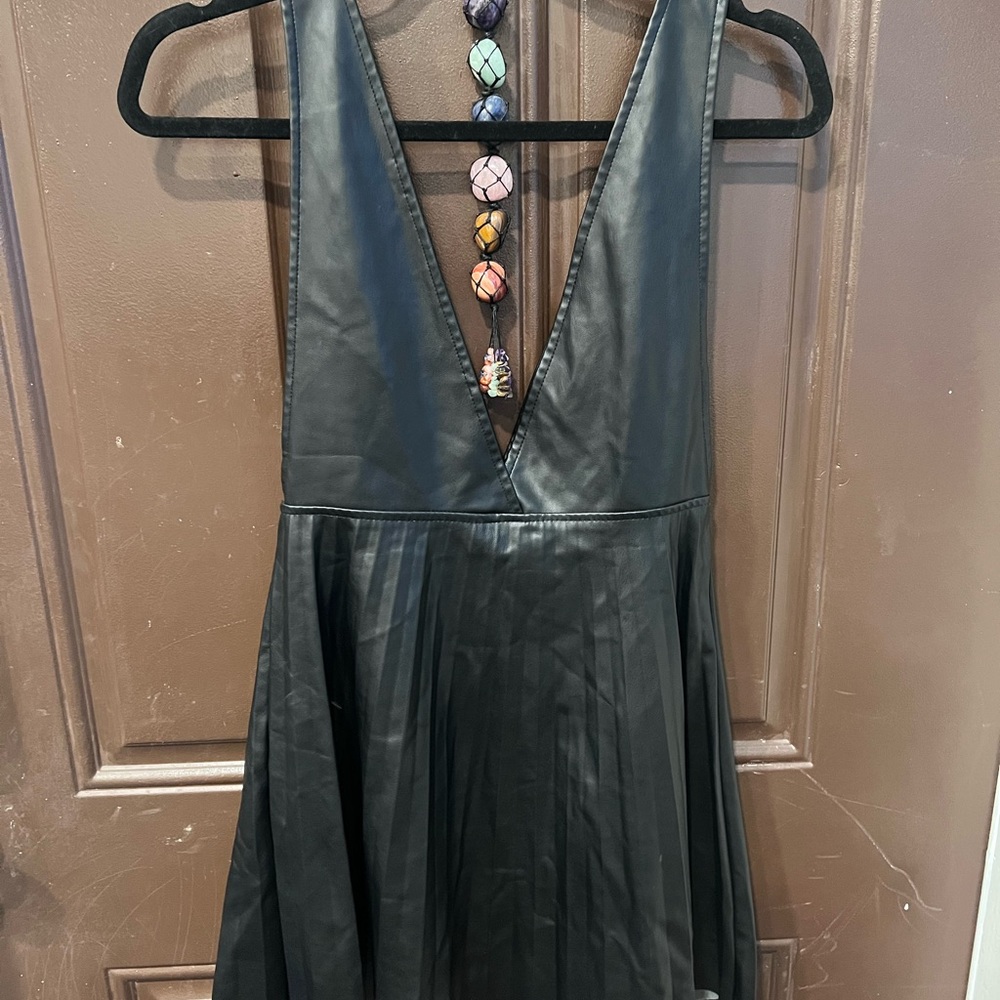 Zara Black Belted Faux Leather Dress